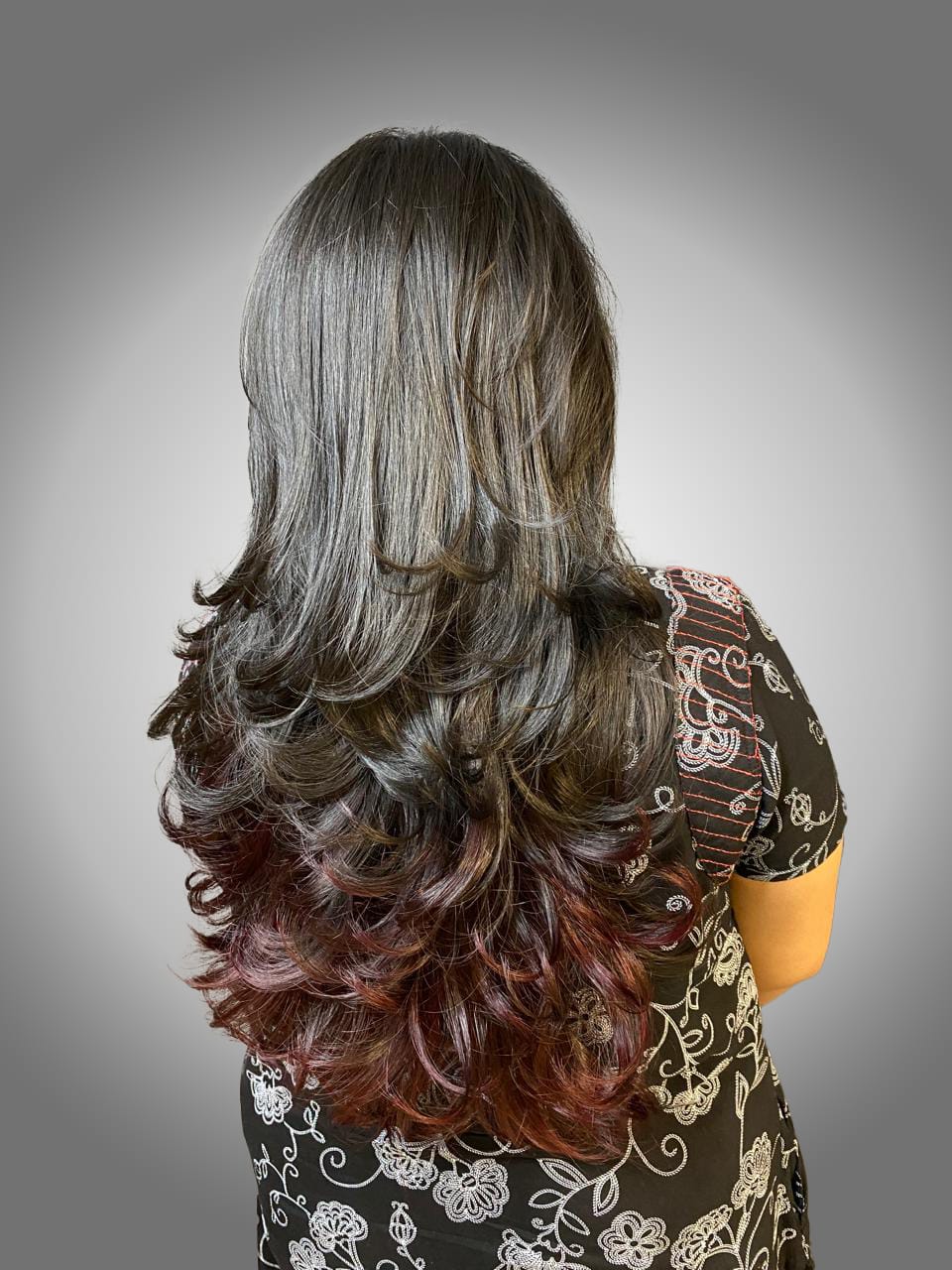 Ash Brown Copper Ombre Curls Back